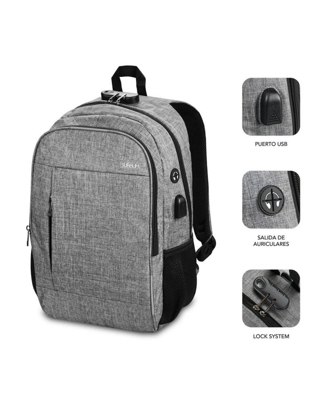 Mochila para Portátil y Tablet con Salida USB Subblim SUB-BP-1UL0001 15,6"